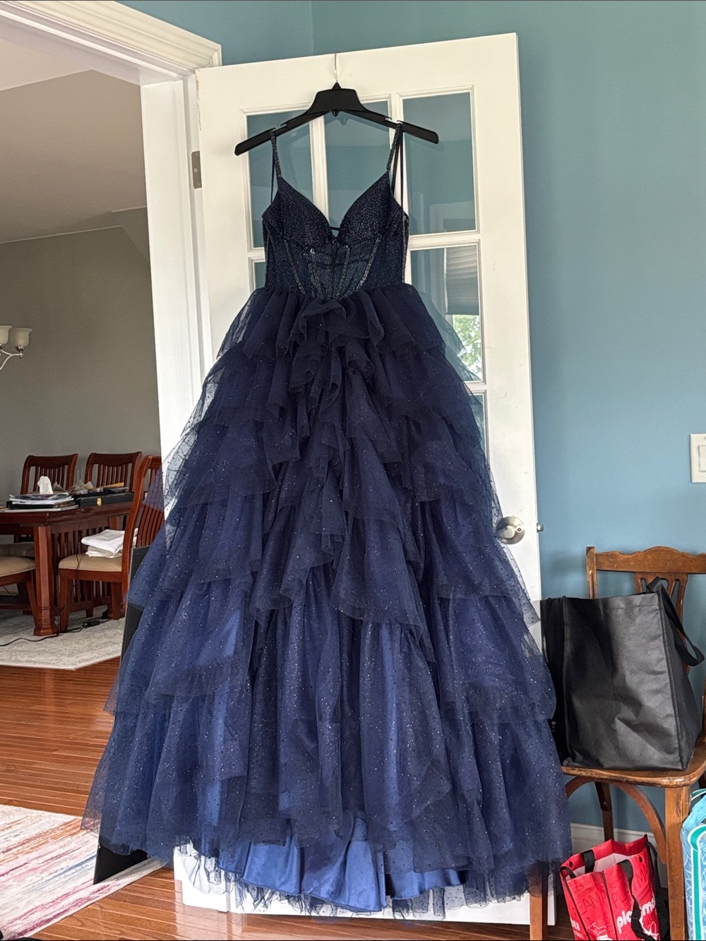 Elegant Navy Sparkle Ball Gown Prom Dress